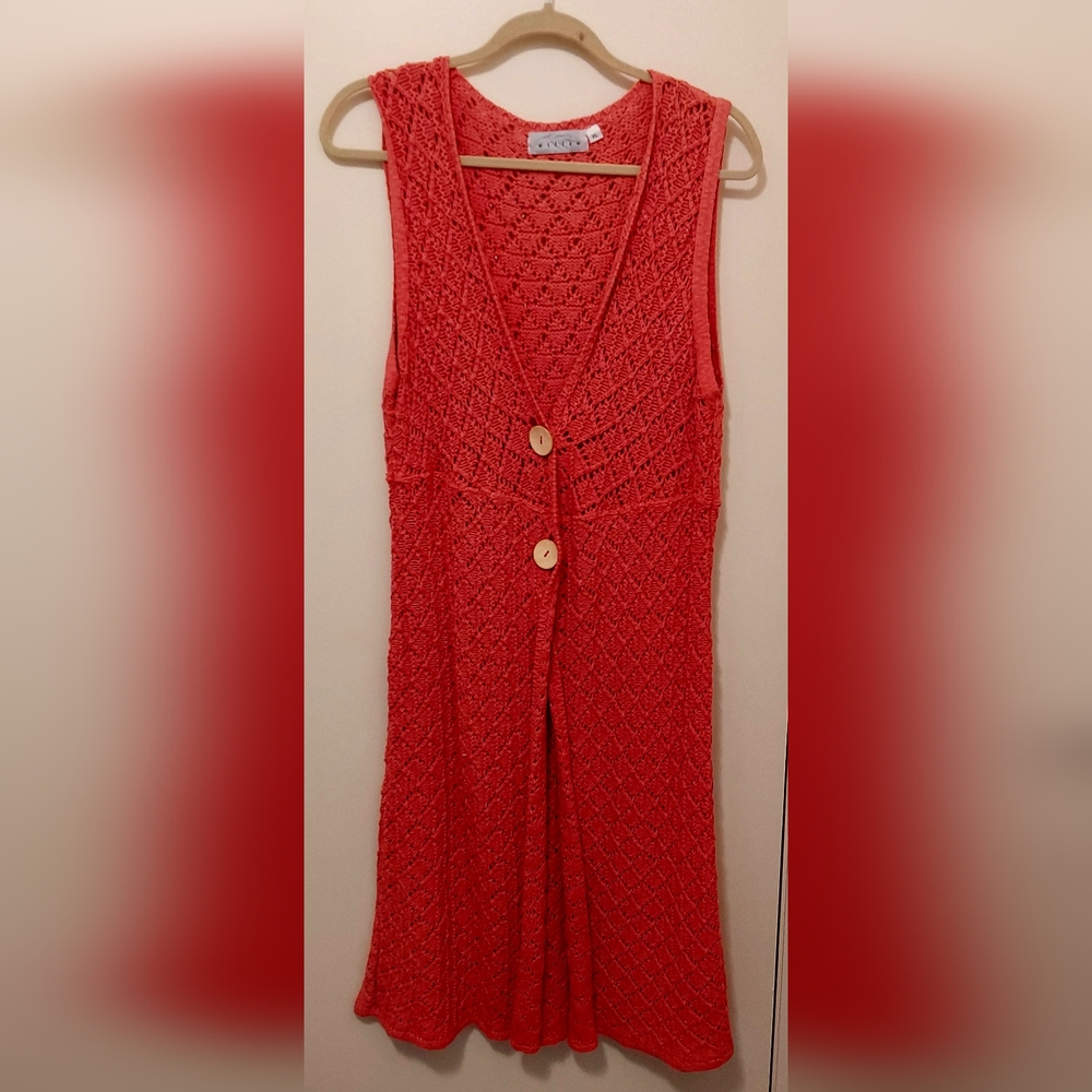 Orange Knitted Thigh Length Empire Waist Vest